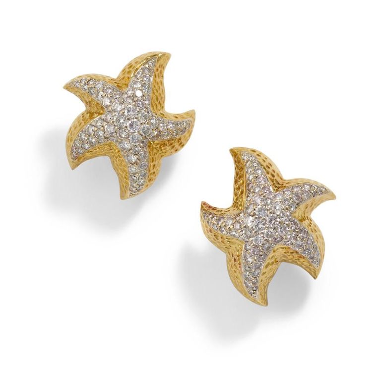 18k Bi-Color Gold Diamond Starfish Earclips