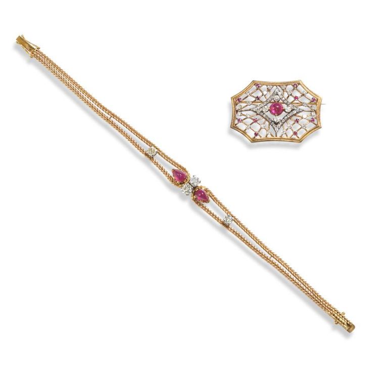 Ruby and Diamond Bracelet and Brooch