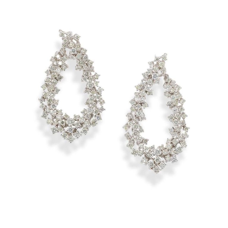 14k White Gold Diamond Hoop Earrings