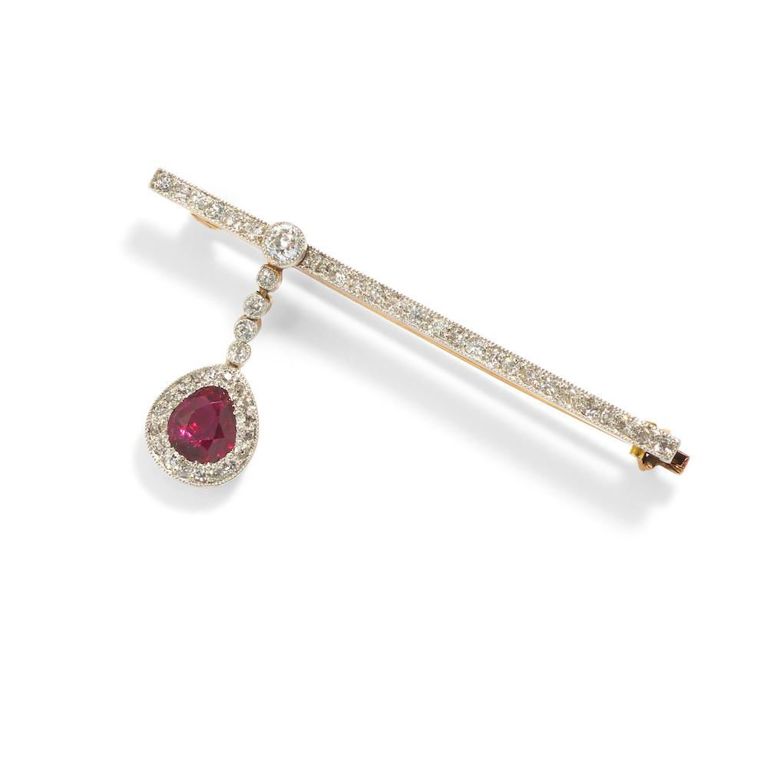 14k Gold Ruby and Diamond Brooch