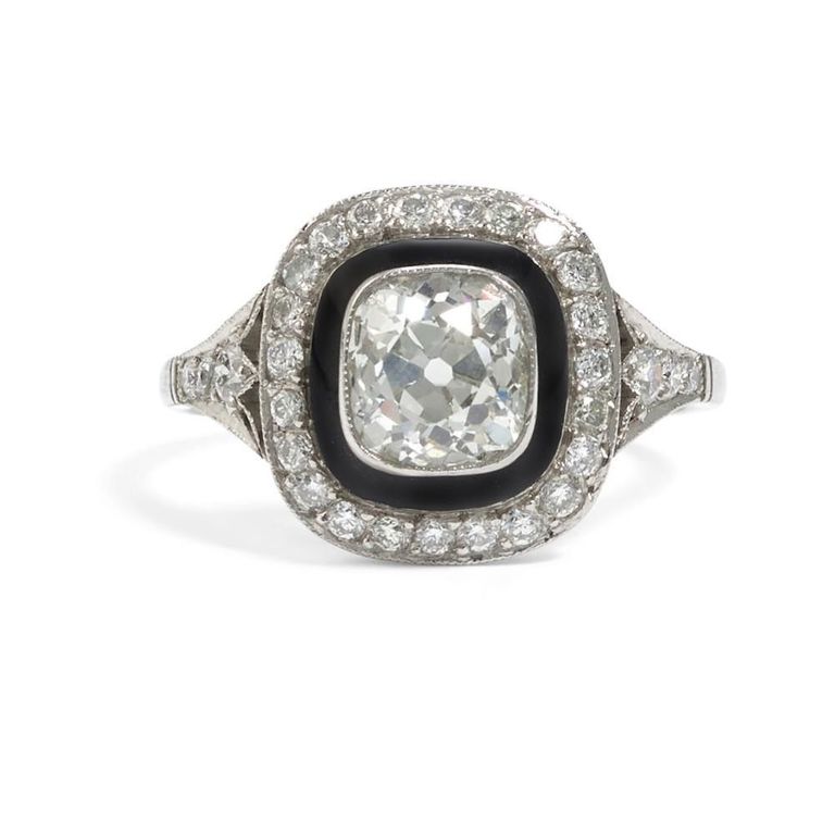 Platinum Diamond and Enamel Ring