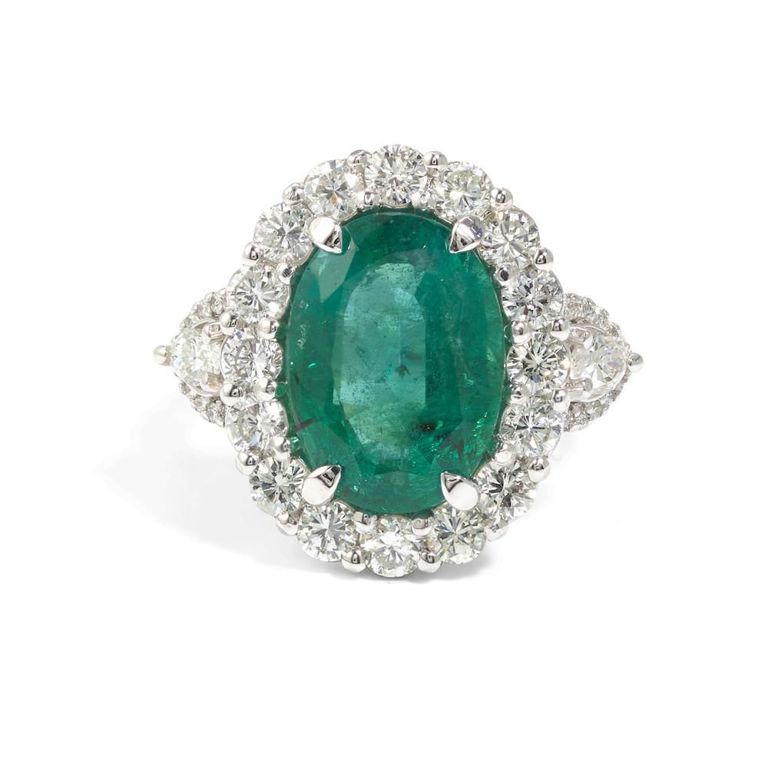 Platinum Emerald and Diamond Ring