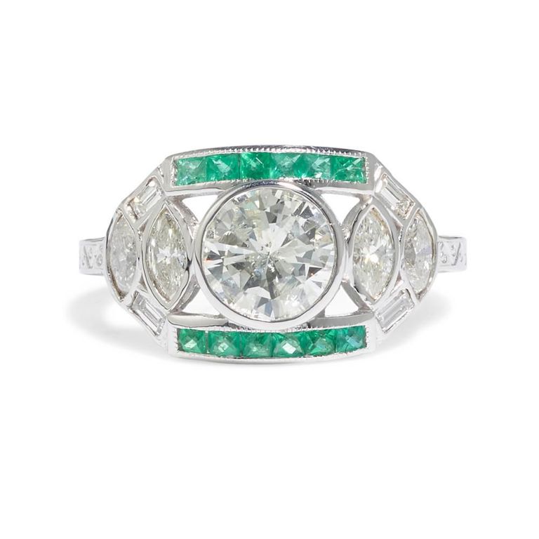 18k White Gold Diamond and Emerald Ring