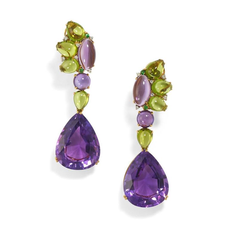 Amethyst, Peridot, Garnet and Diamond Earrings