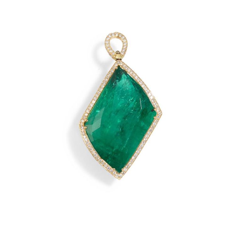 18k Rose Gold Emerald and Diamond Pendant