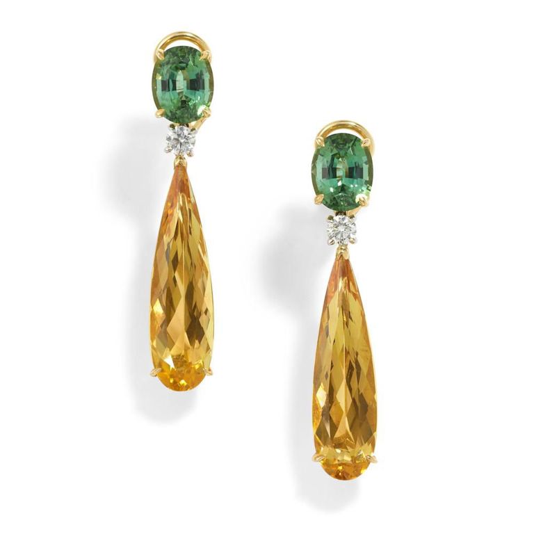 Citrine, Tourmaline and Diamond Earclips