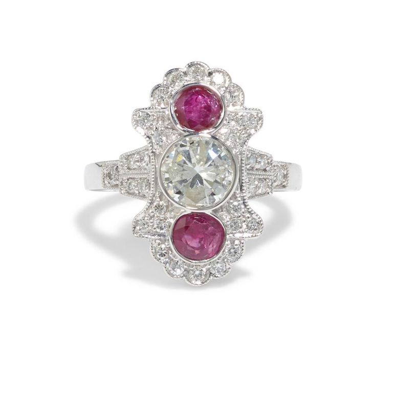 18k White Gold Diamond and Ruby Ring