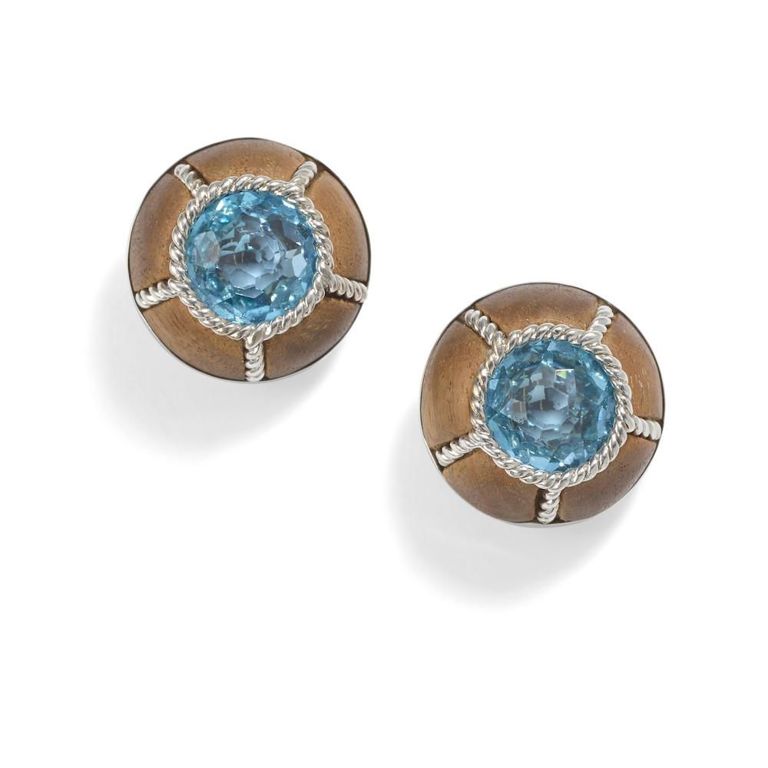 Blue Topaz and Wood Earclips