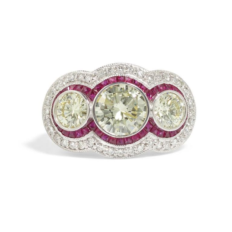 Platinum Diamond and Ruby Ring