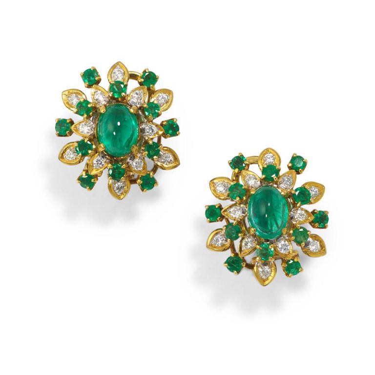 18k Gold Emerald and Diamond Earrings