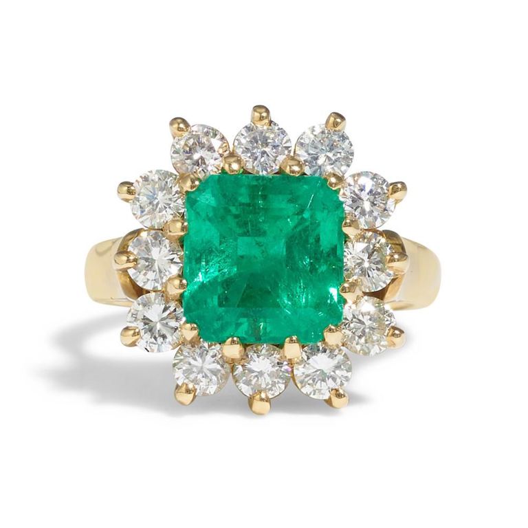 18k Gold Emerald and Diamond Ring