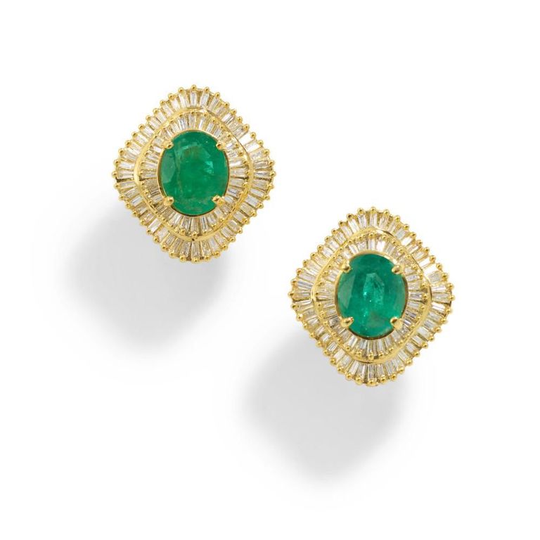 14k Gold Emerald and Diamond Earrings