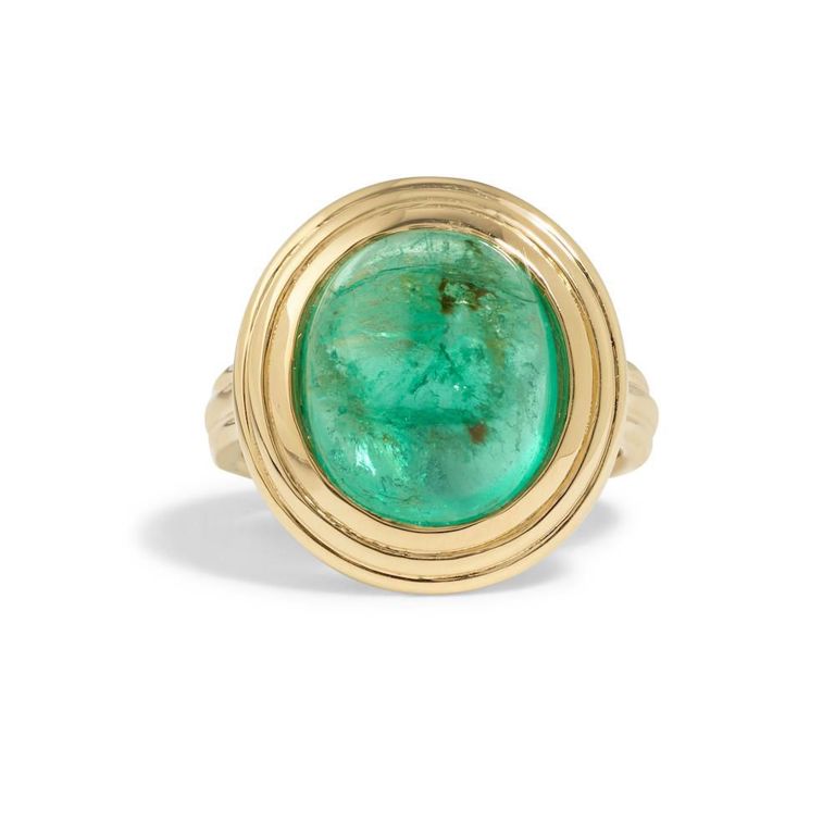 18k Gold Cabochon Emerald Ring