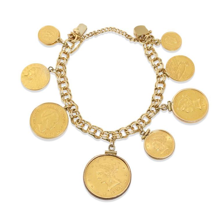 14k Gold Bracelet with 22k Gold Coin Charms