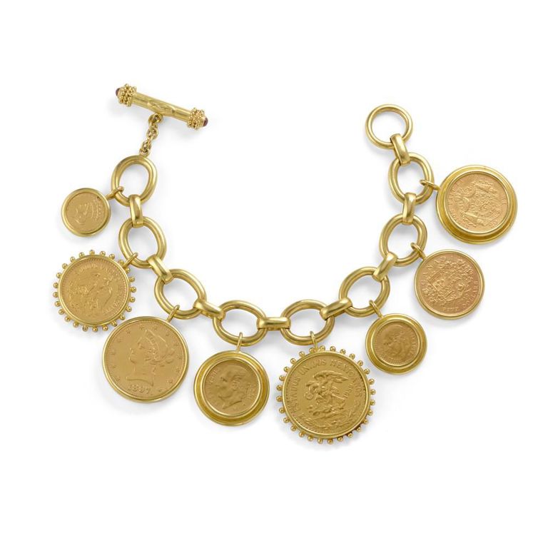 18k Gold Coin and Ruby Bracelet