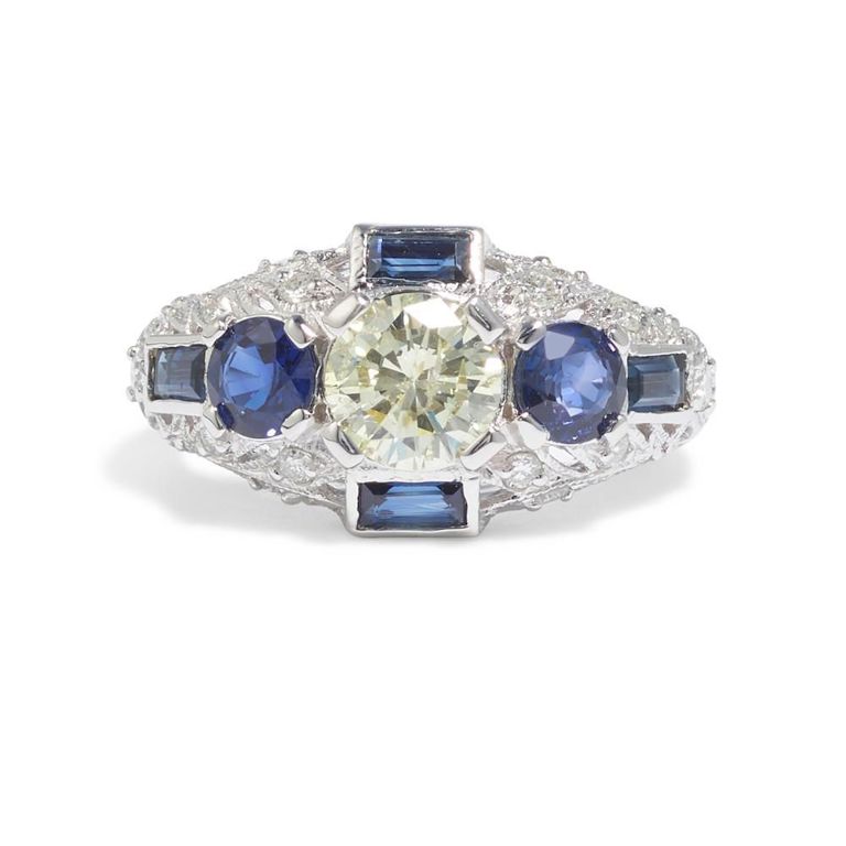 18k White Gold Diamond and Sapphire Ring