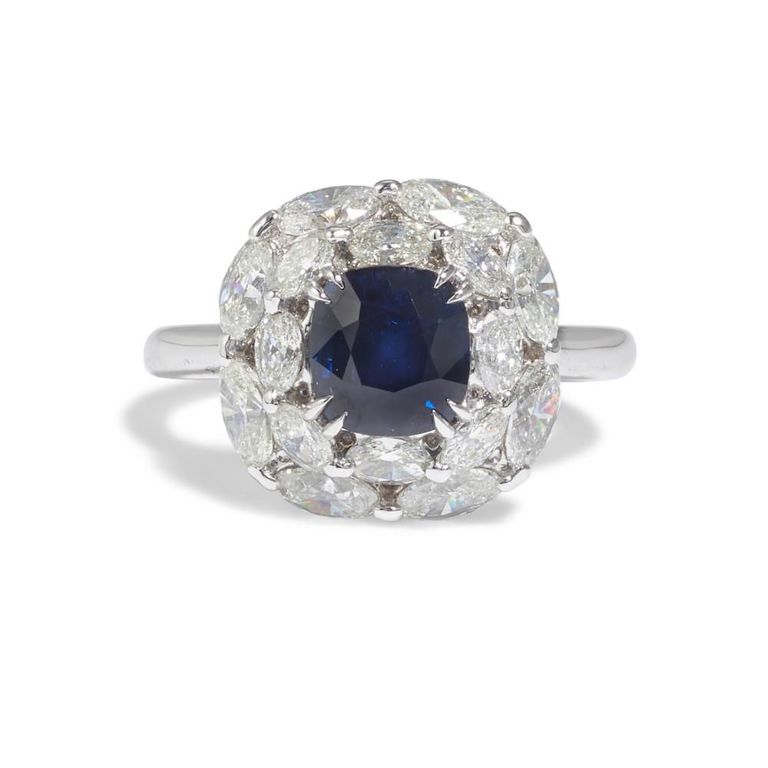 Platinum Sapphire and Diamond Ring