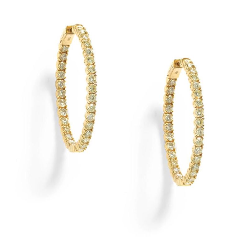 14k Gold Diamond Oval Hoop Earrings