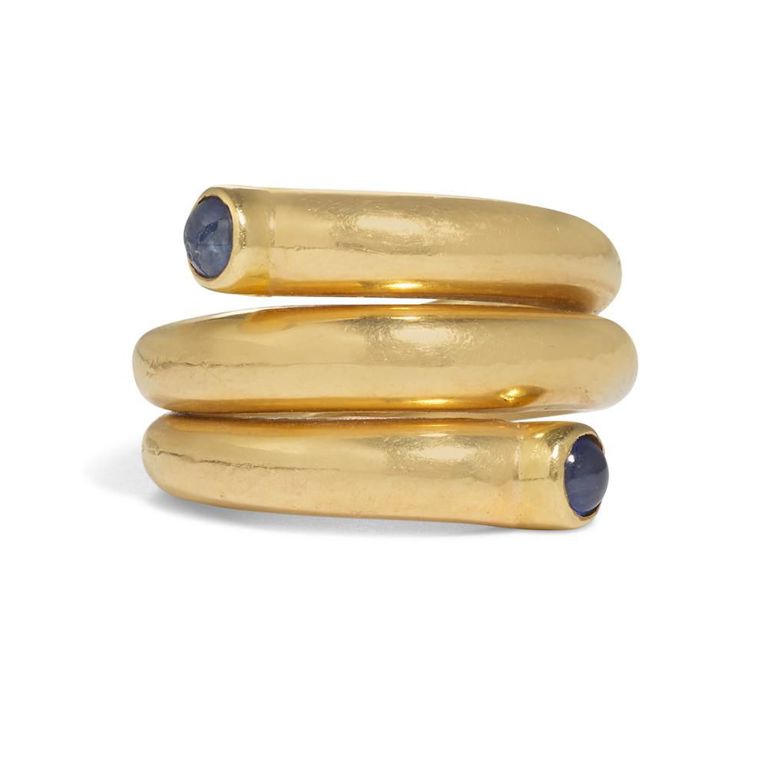 18k Gold Sapphire Coiled Ring