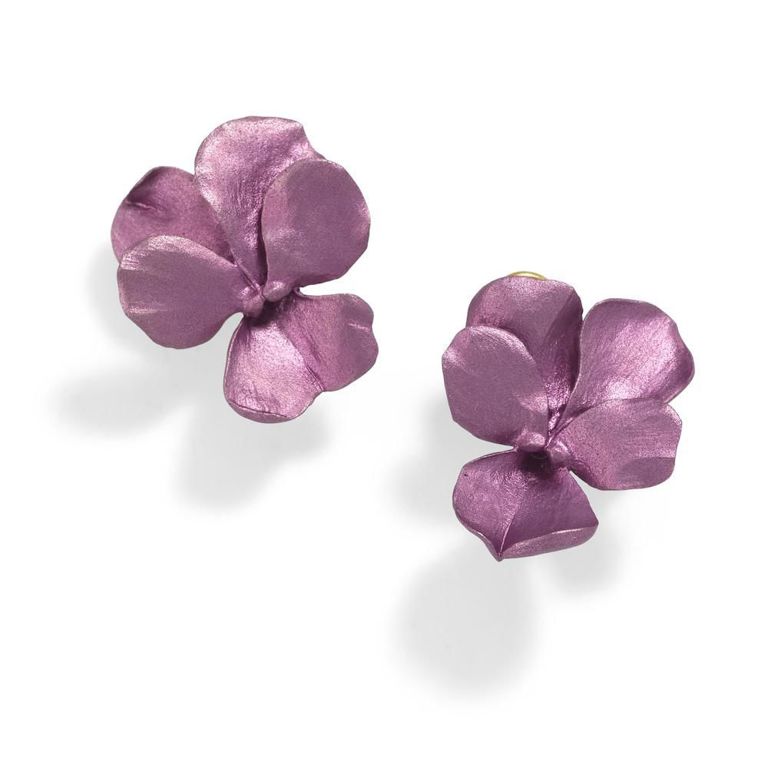 18k Gold and Aluminum Pansy Earclips