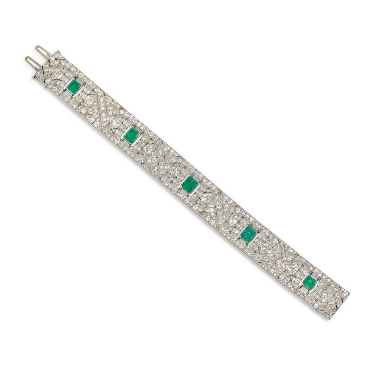 Platinum Diamond and Emerald Bracelet