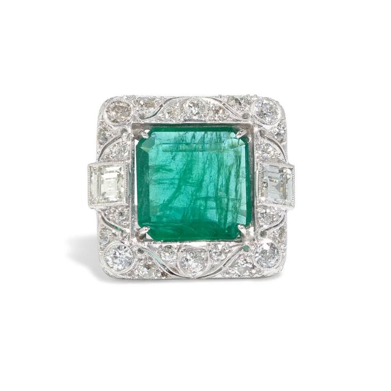 Platinum Emerald and Diamond Ring