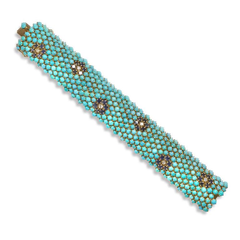 18k Gold Turquoise, Sapphire and Diamond Bracelet