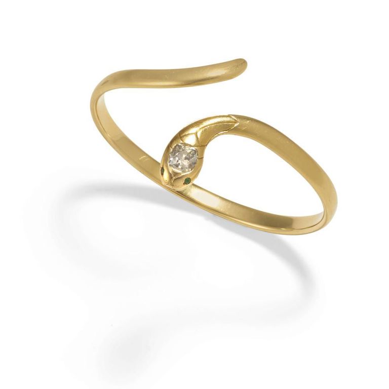 18k Gold Diamond and Emerald Snake Bracelet