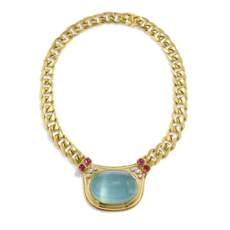 Gold Aquamarine, Tourmaline and Diamond Necklace
