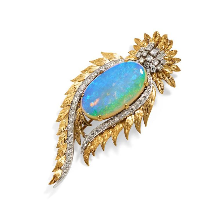 14k Bi-Color Gold Opal and Diamond Brooch