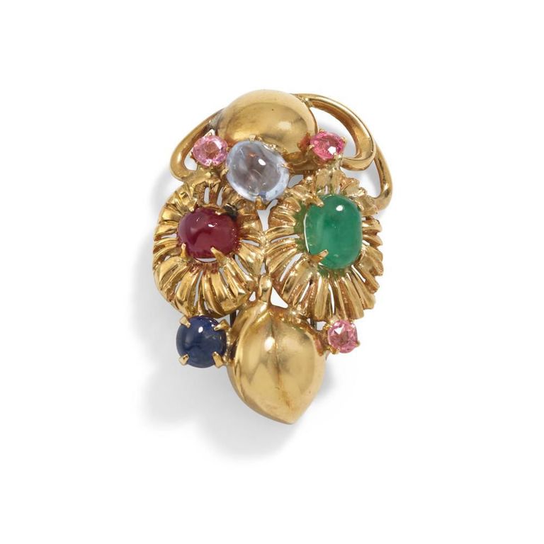 18k Gold Gem-Set Brooch