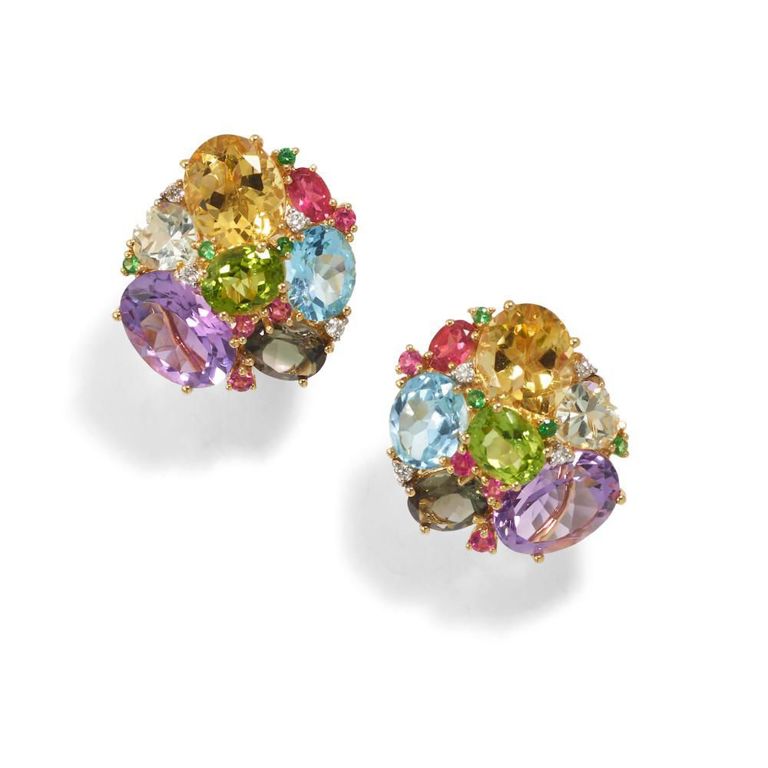 18k Gold Gem-Set and Diamond Earrings