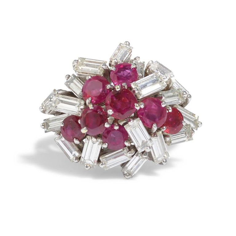 Platinum Ruby and Diamond Cluster Ring