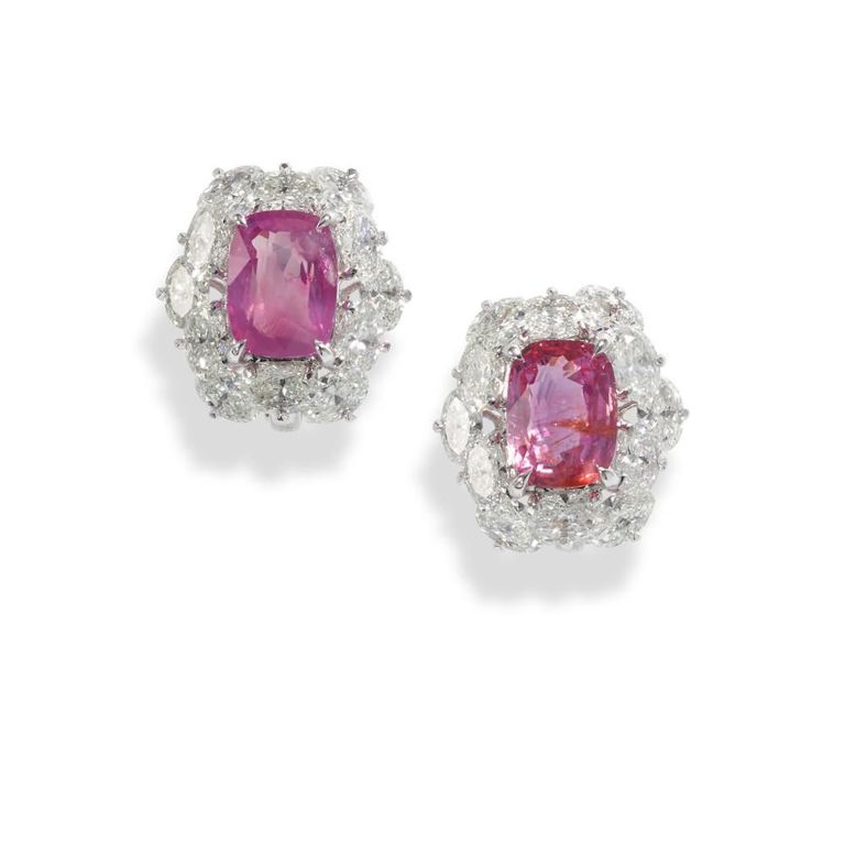 Platinum Pink Sapphire and Diamond Earrings