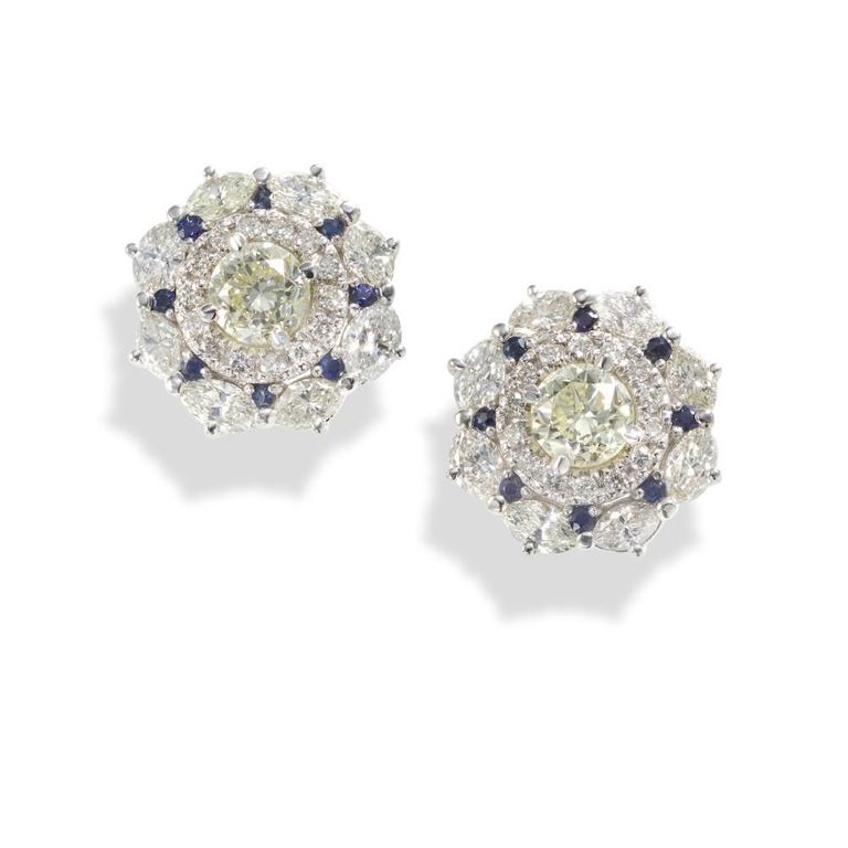 18k White Gold Diamond and Sapphire Earrings
