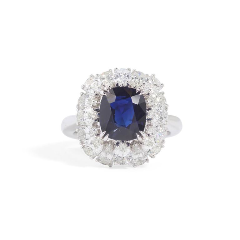 Platinum Sapphire and Diamond Ring