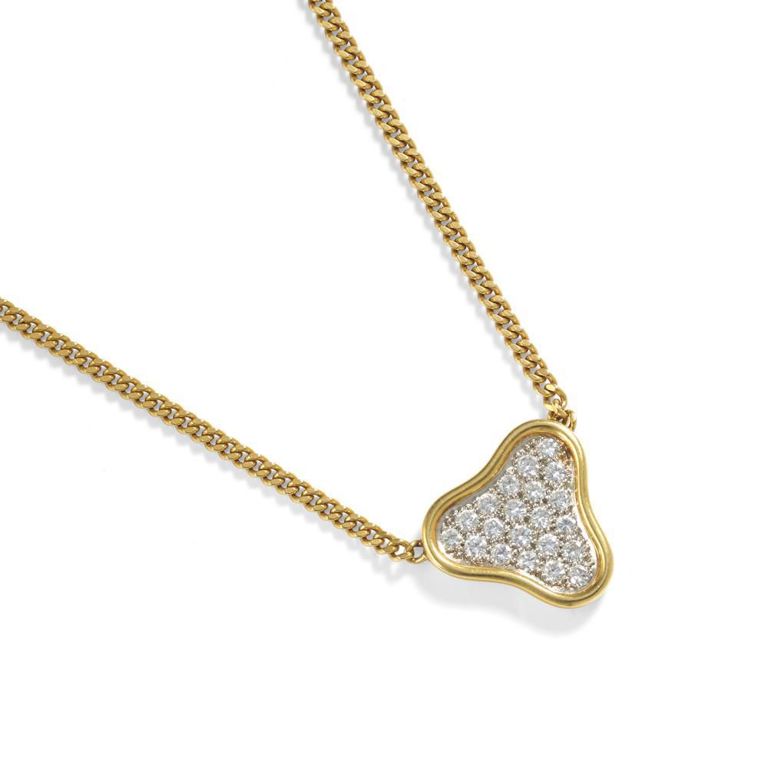 18k Gold and Platinum Diamond Trefoil Necklace
