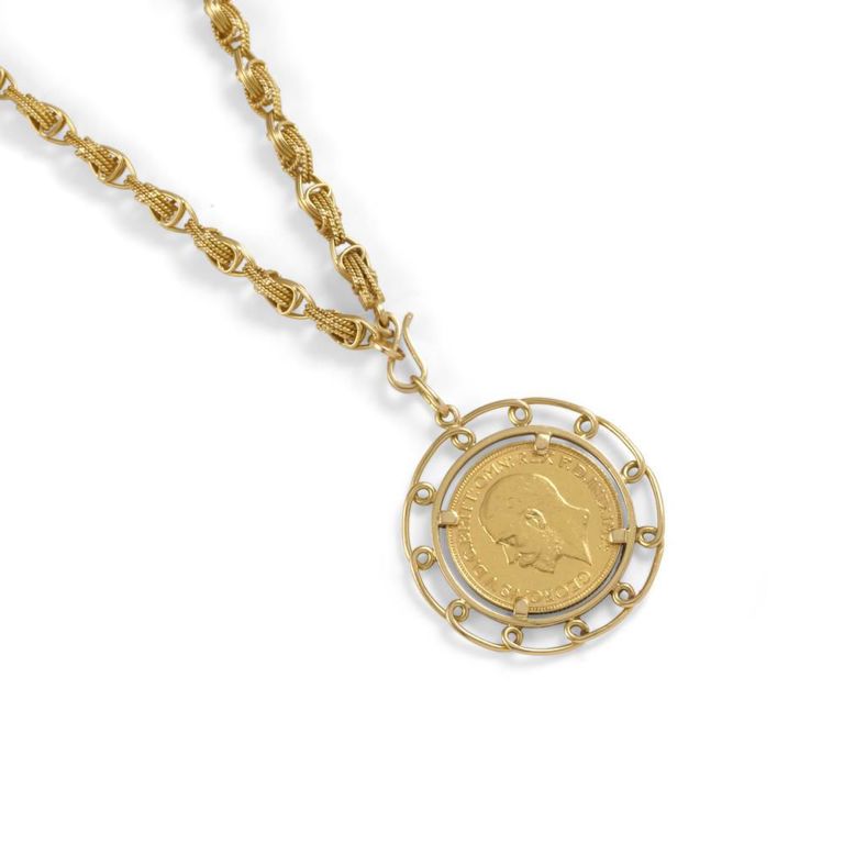 22k and 18k Gold Coin Pendant Necklace