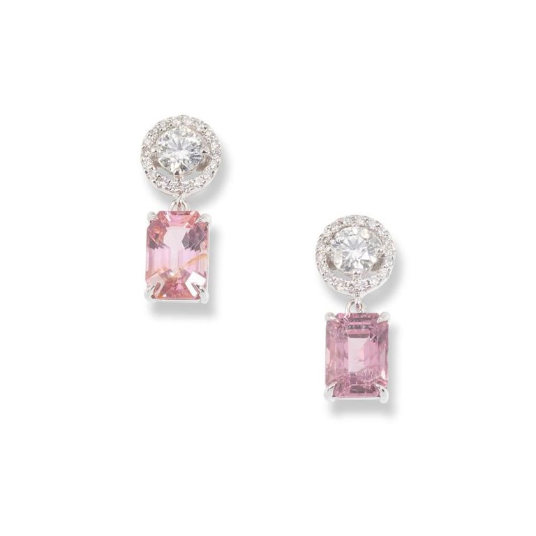 Pink Spinel and Diamond Earrings