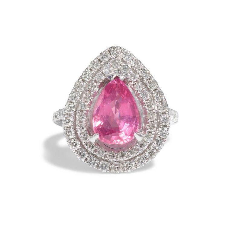 14k White Gold Pink Spinel and Diamond Ring