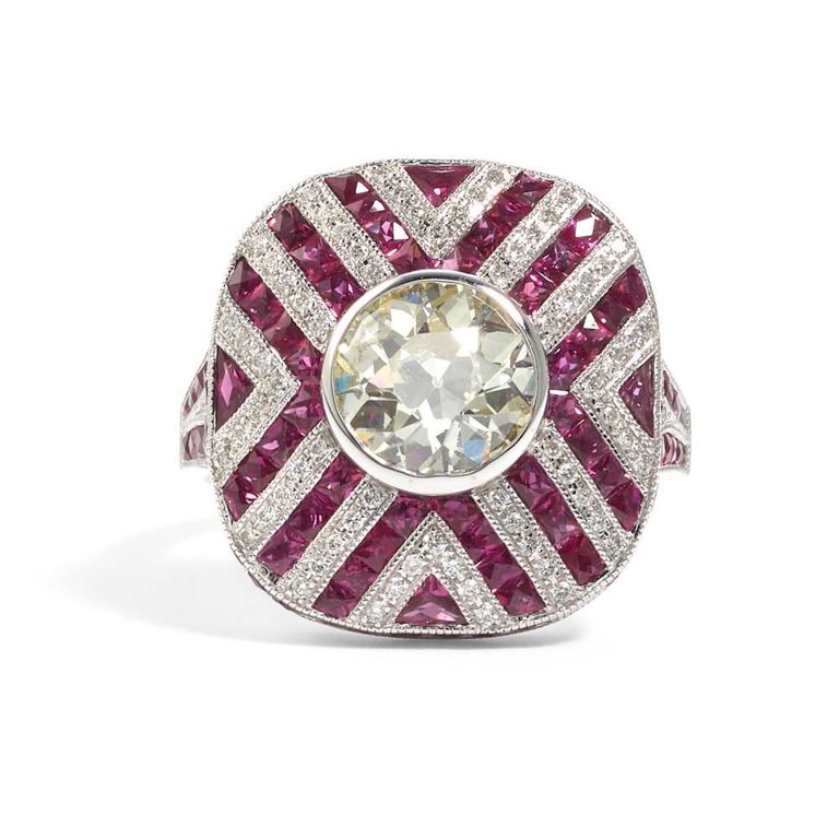 18k White Gold Diamond and Ruby Ring