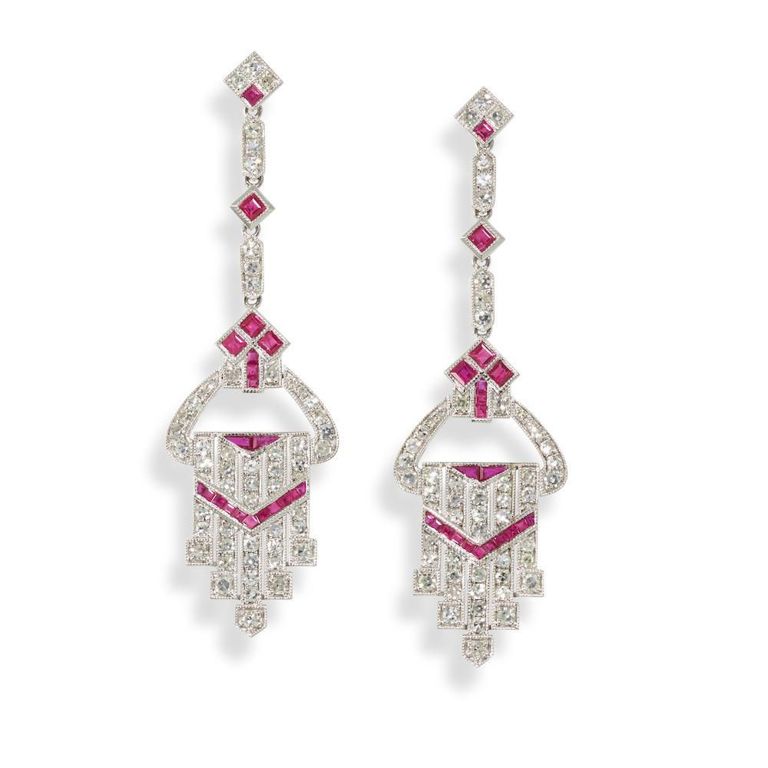 Platinum Ruby and Diamond Earrings