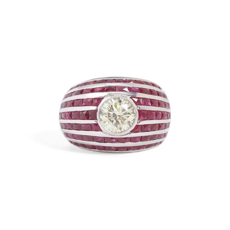 18k White Gold Diamond and Ruby Ring