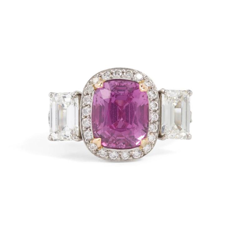 Pink Sapphire and Diamond Ring