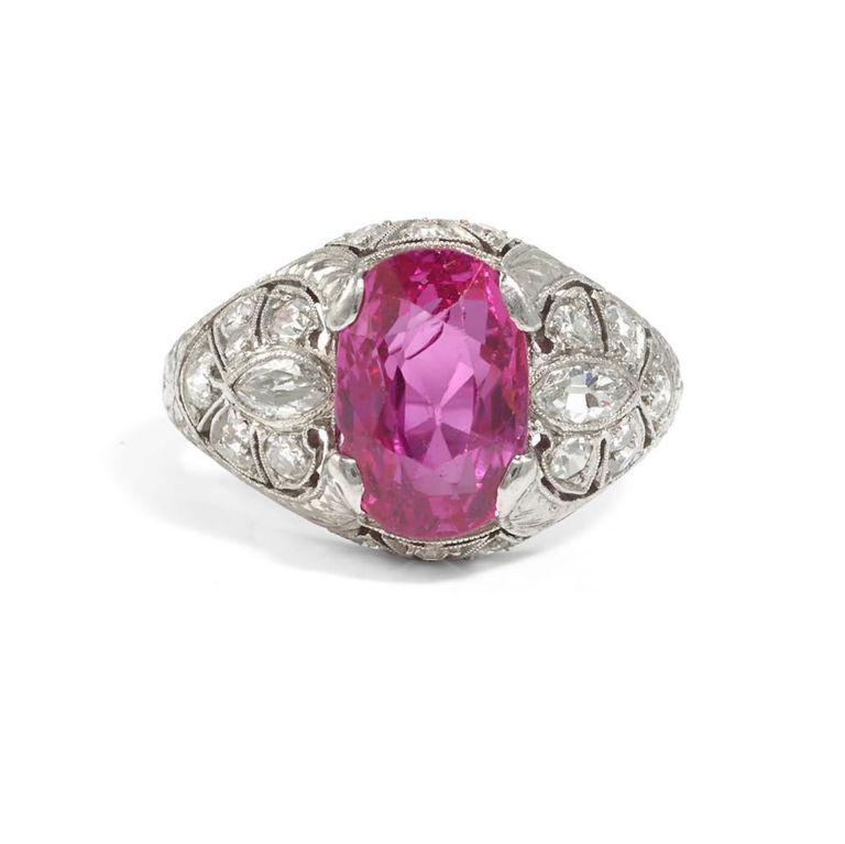Platinum Pink Sapphire and Diamond Ring