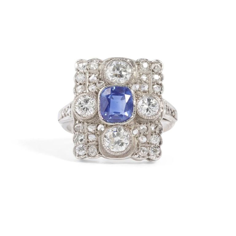 Gold Kashmir Sapphire and Diamond Ring