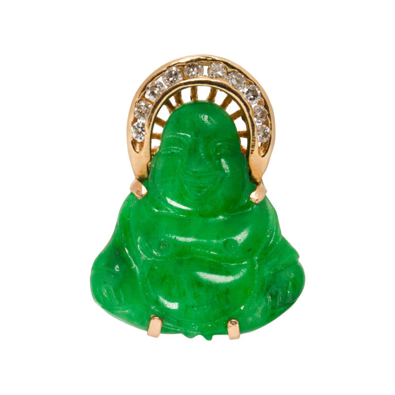 14k Gold Jade and Diamond Pendant
