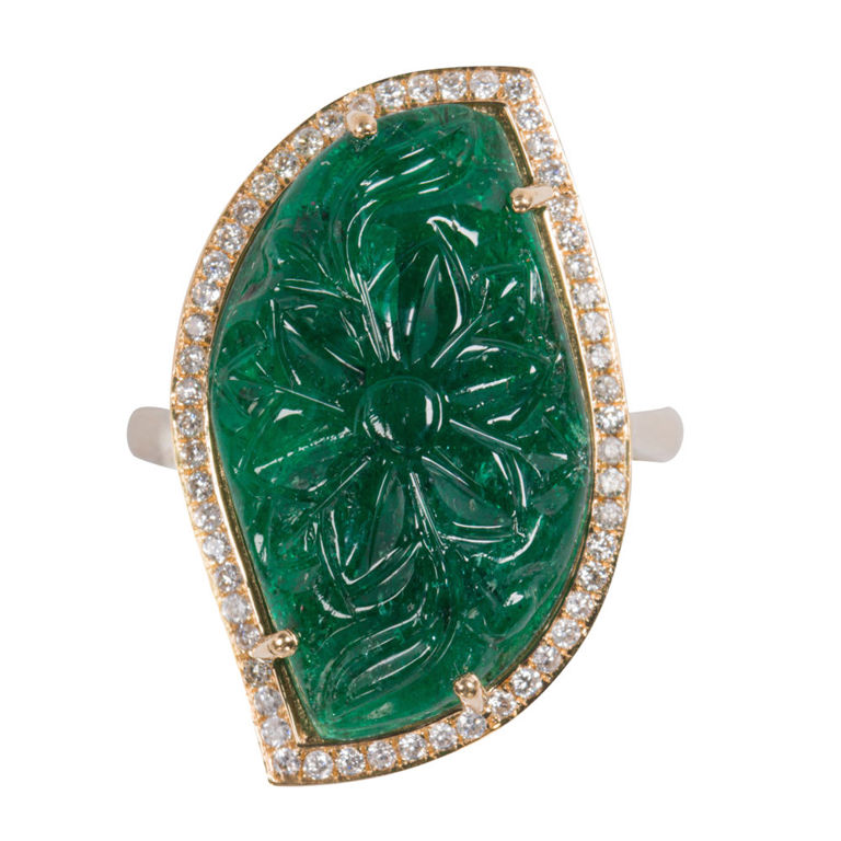 18k Gold Emerald and Diamond Ring