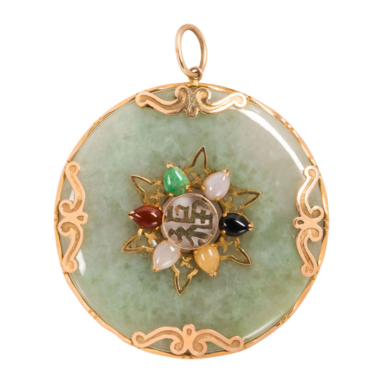 14k Gold Multicolor Jade Pendant