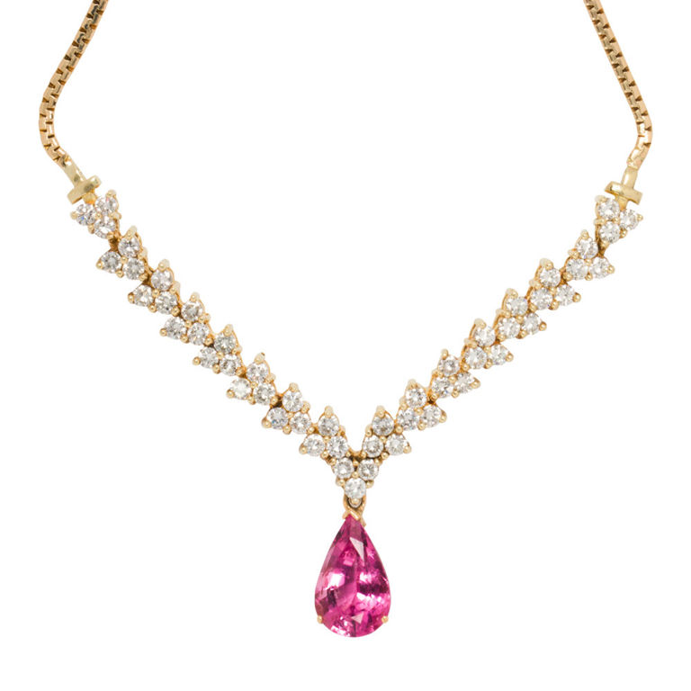 14k Gold Tourmaline and Diamond Necklace